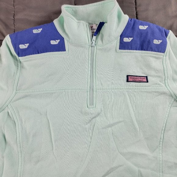 Vineyard Vines Womens Medium Green Embroidered Whale Shep Shirt Lightweight Warm - Picture 3 of 11